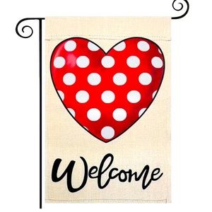 Valentine’s Day Red Heart Pink Polka-Dotted Outdoor Welcome Garden Flag Decor